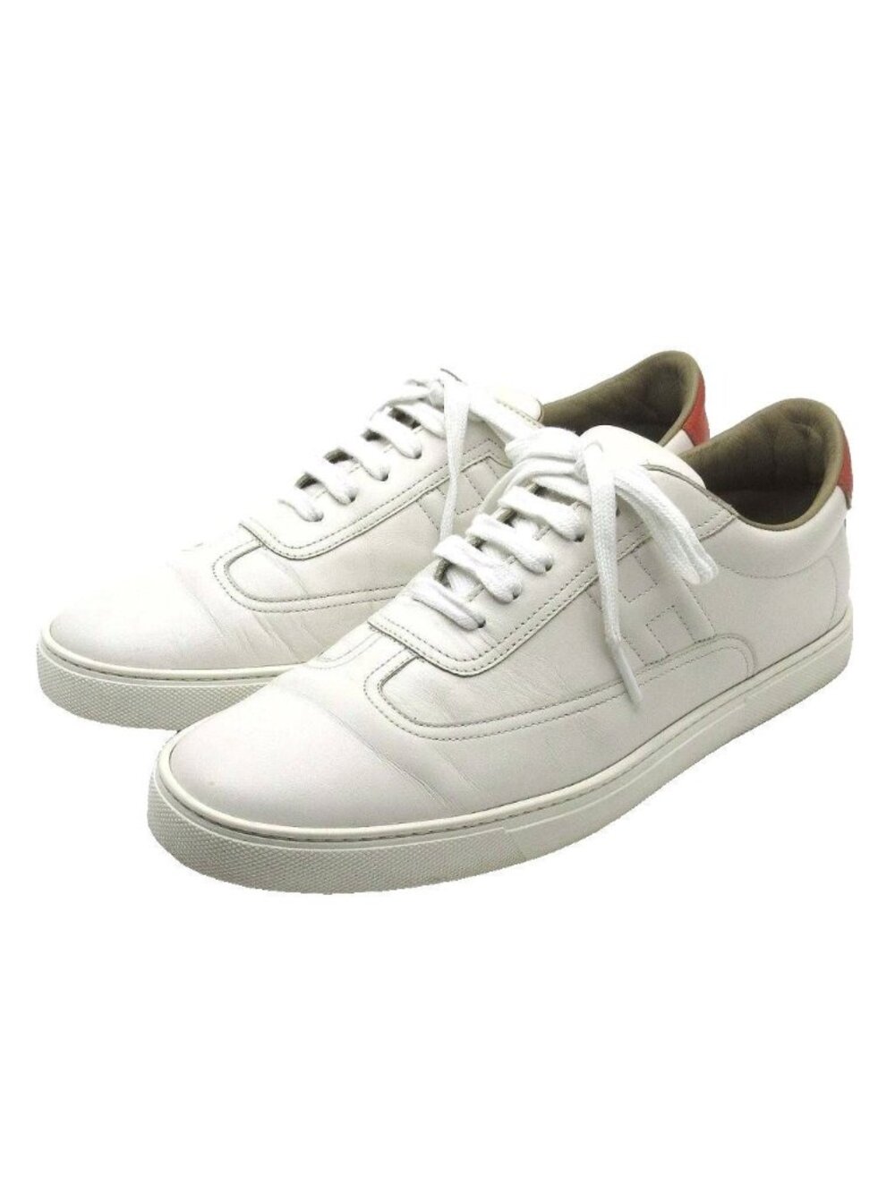 Hermes Quicker Leather Sneakers H Logo White Orange